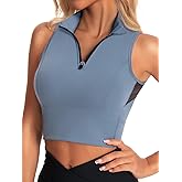 AARYA Cropped Workout Tank Tops for Women Built in Bra Half Zip High Neck Sports Bras Medium Support Sleeveless Athletic Top