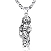 F4DEDAN San Judas Necklace for Men Women 925 Sterling Silver St Saint Jude Necklace Religious Gifts
