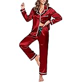 Satynova Womens Silk Satin Pajama Sets Long Sleeve,2 Piece Sleepwear with Button Down Top and Pants,Soft Loungewear