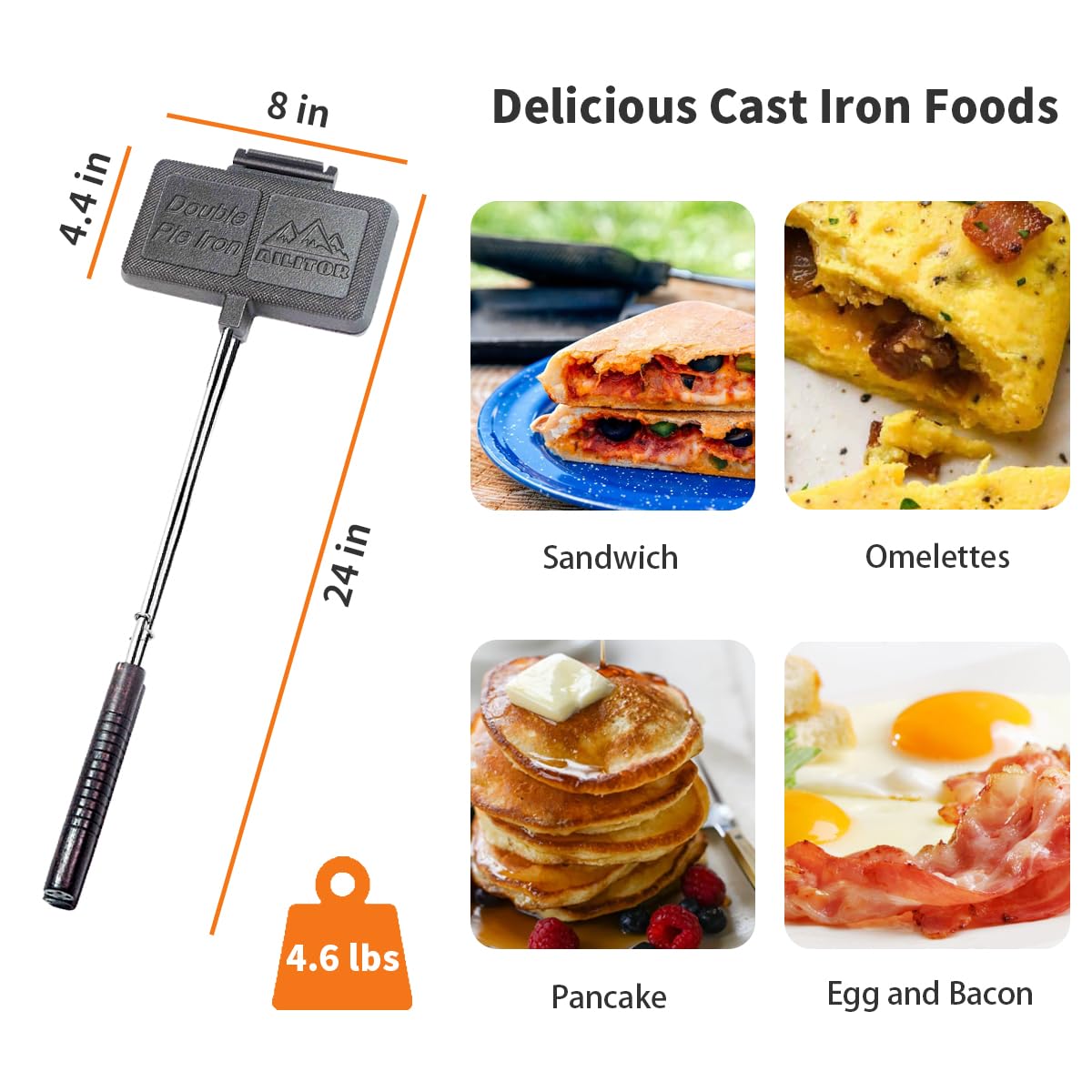 AILITOR Double Pie Iron Sandwich Maker for Camping, Cast Iron Campfire Pie Cooker, Campfire Cooking Equipment Mountain Pie Maker