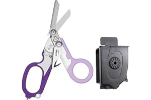 Elegital Emergency Response Shears,Foldable Trauma Shears for Outdoor Camping Rescue Shears Tools, Purple+sheath