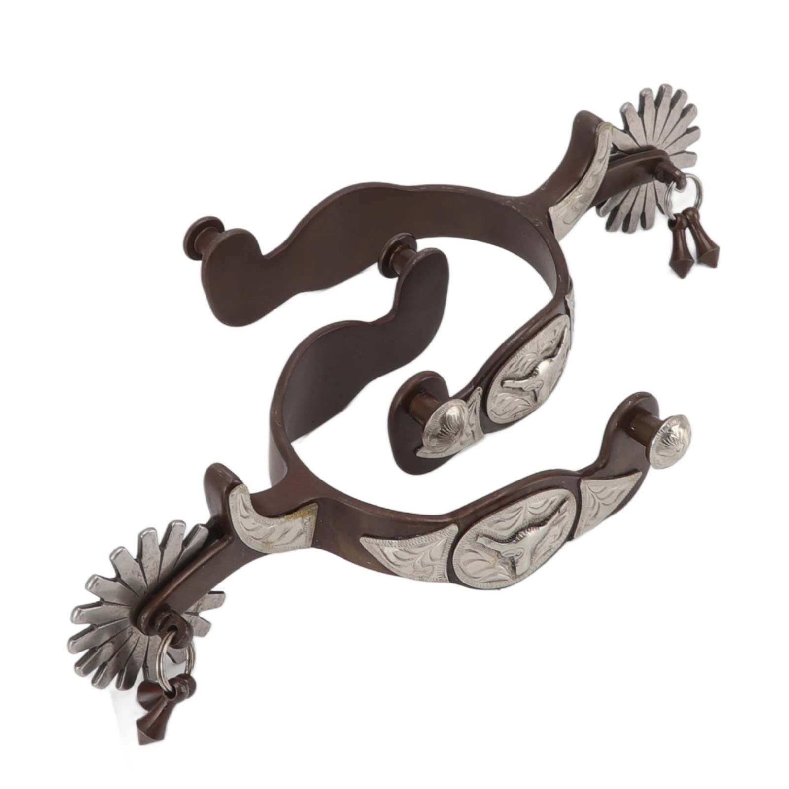 Fockety Horse Roping Spurs, 6.1 X 4.3in 2Pcs Stainless Steel Riding Cowboy Horse Spurs, Engraved Bumper Retro Horse Boot Spurs for Equestrian Boots Men Women Rider Horsemanship Lovers