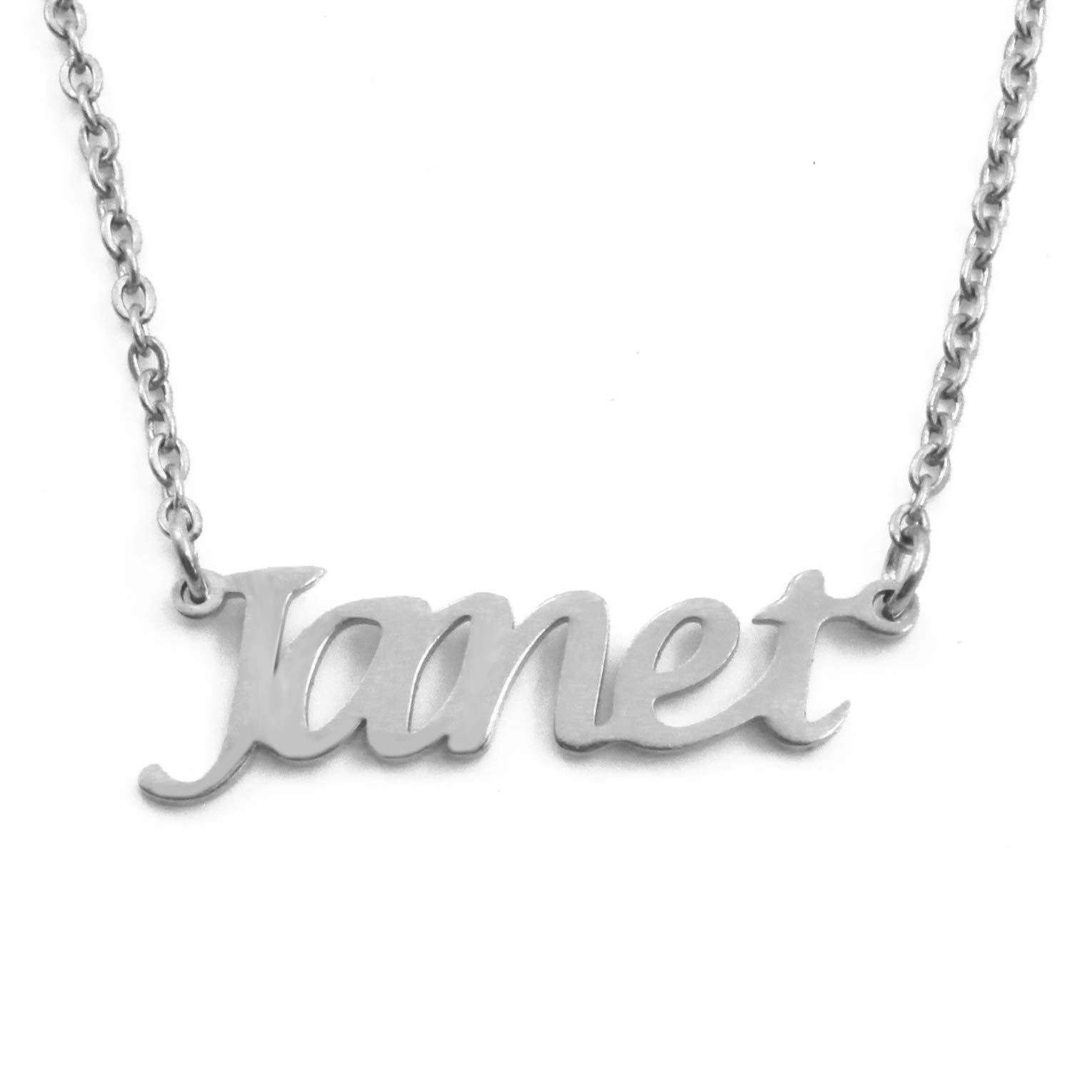 Kigu Janet Personalised Name Necklace Adjustable Chain - Silver Tone - Custom Women`s Jewellery - Incl Gift Packaging