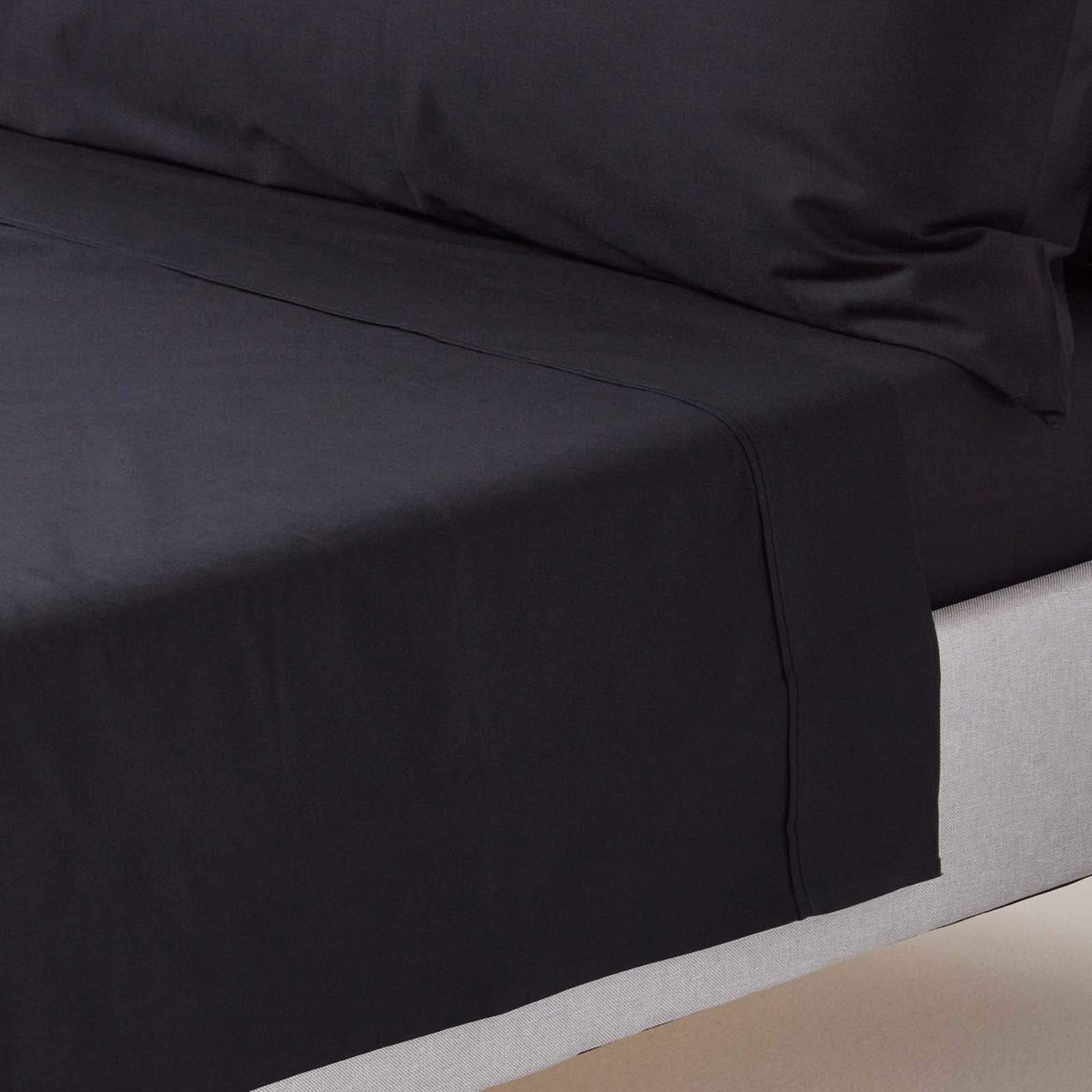 HOMESCAPES Black Pure Egyptian Cotton Flat Sheet Super King 200 TC 400 Thread Count Equivalent Bed Sheet