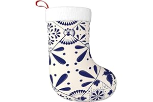 cfpolar Mexican Talavera Tiles Floral Christmas Stockings 17.7 in, Xmas Tree Hanging Stocking Christmas Decorations Ornaments Stocking Classic Gift Holder for Holiday Famliy Home Party Season Decor