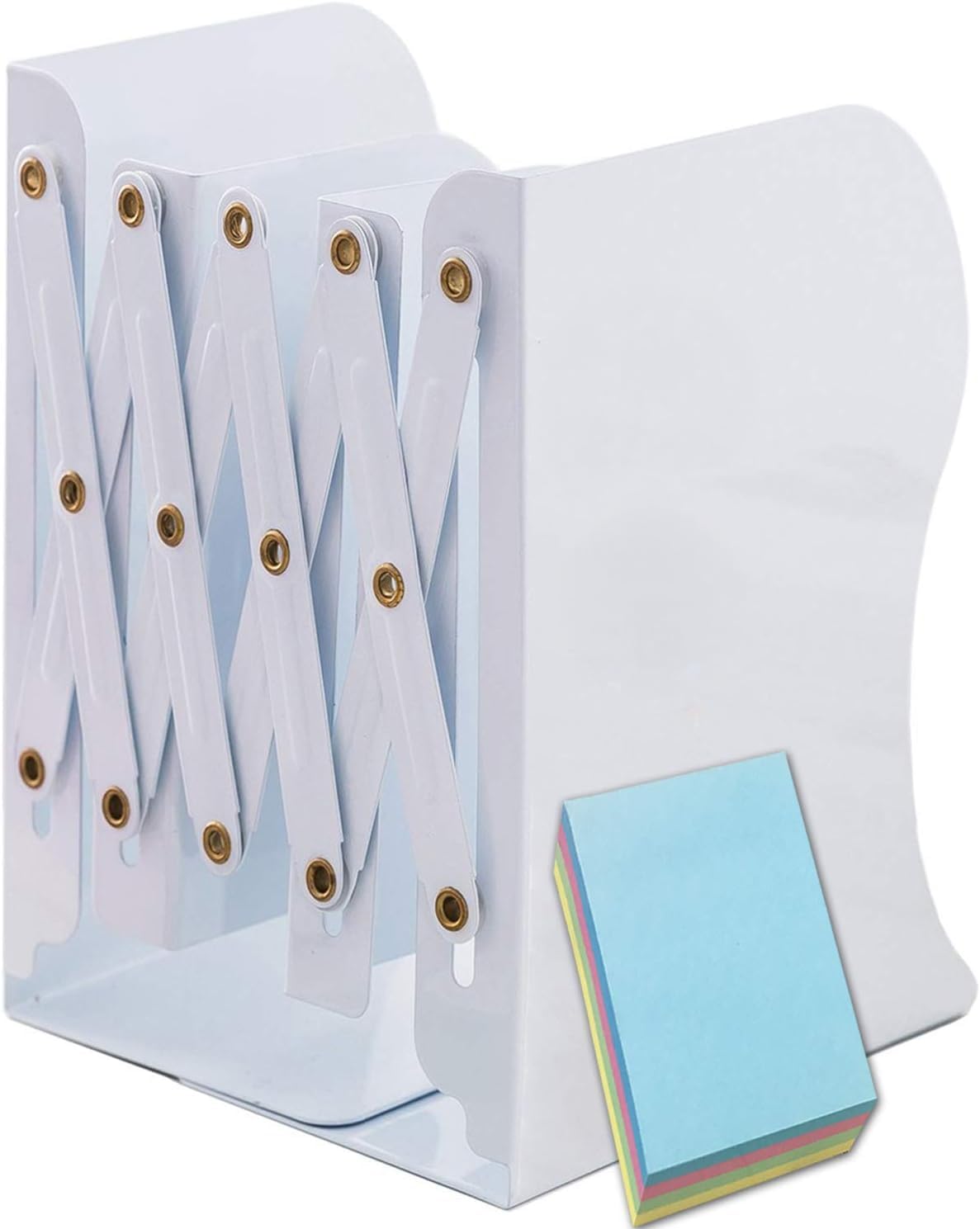 Qualsen Book Ends Adjustable Bookends, Metal Book Ends for Shelves Non-Skid Heavy Duty, Bookends for School Library Classroom Office Home (1 Piece, White)