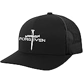 Trenz Shirt Company Christian Forgiven Cross Embroidered Mens Adjustable Snapback Mesh Back Trucker Hat, Black/Black