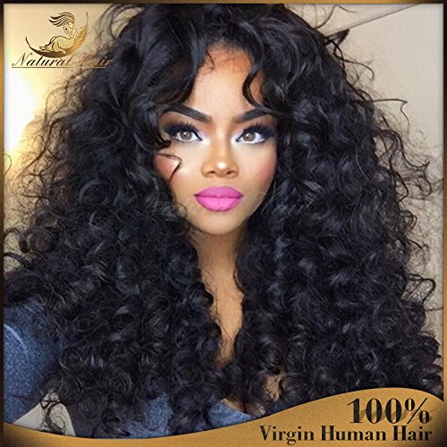 Top 8A Peruvian Virgin Human Hair Lace Front Wigs for Black Women Curly Wave Handmade Human Hair Wigs 180% DensityNatural Color (16 inch, lace frontal wig)