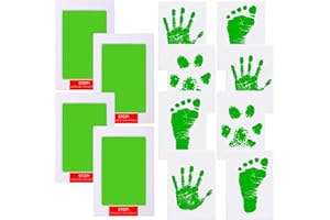 LelonHo Inkless Hand and Footprint Kit Clean Touch Ink Pad for Newborn Baby Pet Paw Print Kit(4 Ink Pads,8 Imprint Cards) (4 Pack Green)