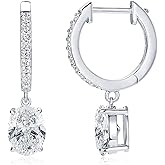 EONFUN 1.5ct Oval Moissanite Huggie Hoop Earrings, D Color VVS1 Clarity, 925 Sterling Silver Dangle Earrings for Mother's Day Wedding Birthday Jewerly Gifts (Silver)