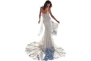 Dessiny Boho Wedding Dresses for Bride with Slit Lace Appliques Long Sleeve Mermaid Bridal Dresses for Wedding 2024 DE08