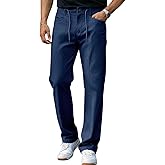 Runcati Mens Casual Pants Elastic Waist Drawstring Slacks Straight Leg Lightweight Trousers