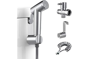 POCALAND Handheld Bidet Sprayer Kit for Toilet, for Feminine Wash, Bidet Faucet Cloth Diaper, Baby Wash, Pet Wash or Toilet Cleaning, with Spring Type Bidet Hose (Chrome)