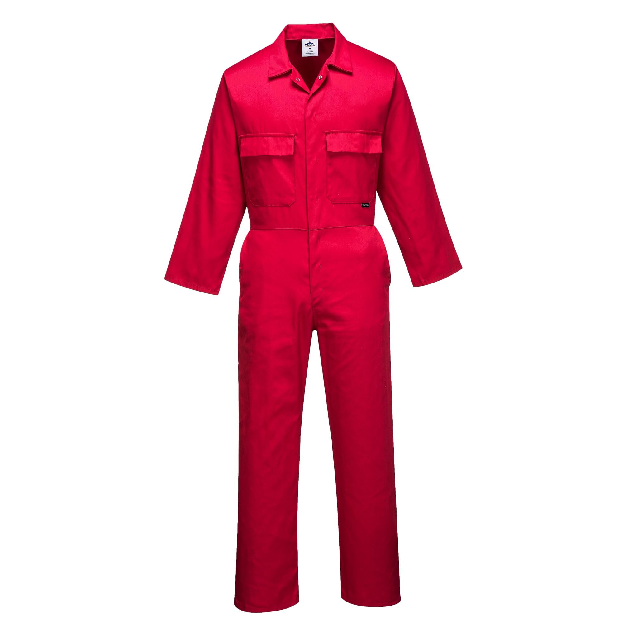 Portwest S999 Men's Work Coveralls - Protective Polycotton Work Overalls Durable Workwear Boiler Suit for Mechanics Warehouse Garages DIY Red, Large