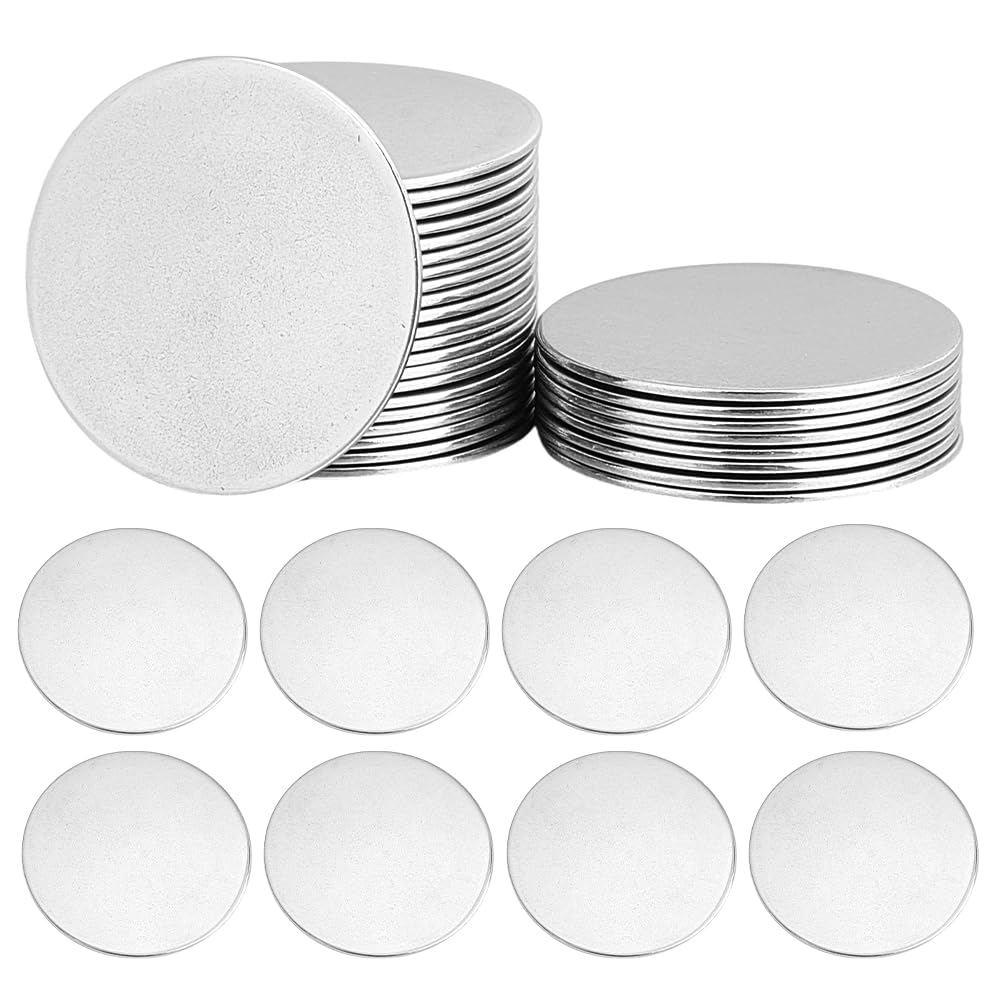 PH PandaHall 30pcs 30mm Laser Engraving Blanks Metal Discs Stainless Steel Blanks Stamping Tags Coin Pendants for Dog Collar DIY Crafts Jewellery Making Gift Tags Valentine's Day, No Hole