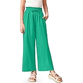 IIMMER Girls Summer Cute Print Wide Leg Dress Pants Lightweight Palazzo Pants Flowy Lounge Trousers with Pocket 5-14 Years