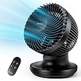 OmniBreeze 6 Inch Black Table Fan for Bedroom, Desk Air Circulator Fan with Remote, 85° Vertical+60° Automatic Oscillating Fan, 5 Speeds, 7H Timer, LED Display