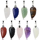 Flemtai 9 Pieces Natural Stone Angel Wing Pendant, Healing Crystal Charms for DIY Jewelry Making Necklaces, Bracelets, Earrings