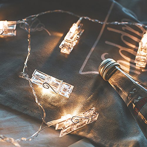 ZOUTOG Photo Clip String Lights, 50 Photo Clips 16ft/5m Battery Operated LED Clip Lights, Warm White Starry Light for Hanging Photos, Cards and Artworks