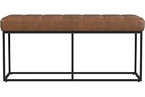 HomePop Theodore Decorative Bench with Metal Base, Brown PU Leather