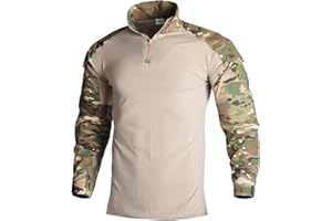 LOONG FLAG CLAN Men’s Combat Shirt, Tactical Ripstop Camo Shirt, Long Sleeve Military Shirts with Elbow Pads 1/4 Zip