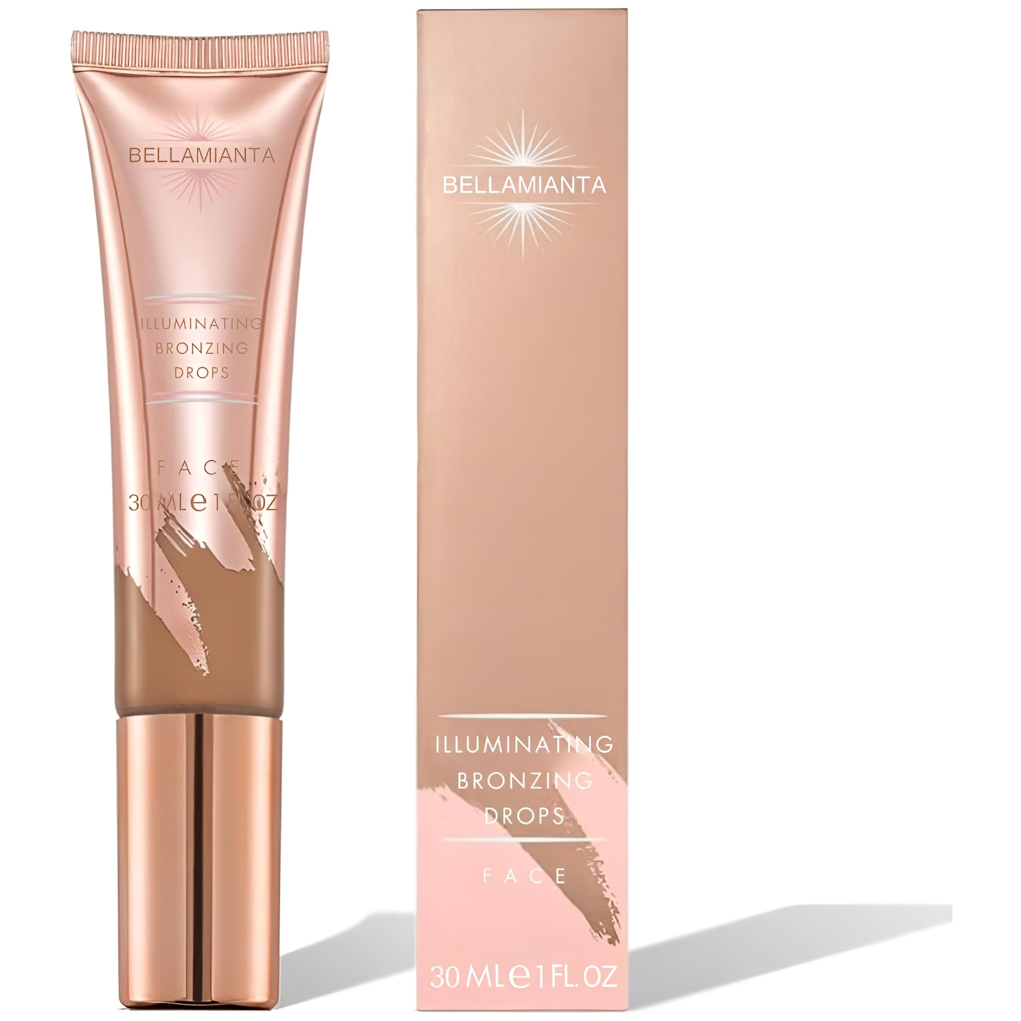 Bellamianta Instant Illuminating Bronzing Drops with Hyaluronic Acid - Hydrating and Buildable Glow Drops - Hybrid Bronzer Skincare Highlighter Makeup to Plump Fine Lines and Wrinkles