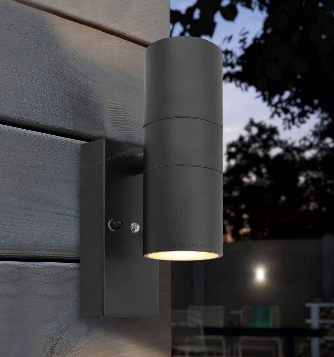 Long Life Lamp Company Outdoor Wall Light Dusk Till Dawn Sensor Black Finish Stainless Steel Up and Down Shining IP65 ZLC090-B - Image 3