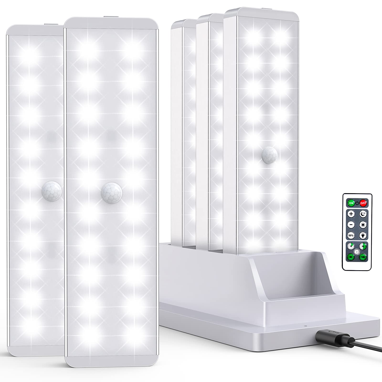 Photo 1 of LED Closet Light with Charging Station, 5 Pcs Dimmer Rechargeable Motion Sensor Under Cabinet Lighting with Remote Control, Wireless Stick-Anywhere Night Safe Light Bar for Wardrobe,Kitchen