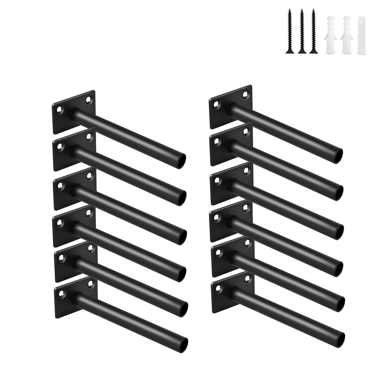 Photo 1 of 12 Pcs 5" Black Steel Floating Shelf Bracket Blind Shelf Supports - Hidden Brackets for Floating Wood Shelves - Concealed Blind Shelf Support – Screws and Wall Plugs Included
