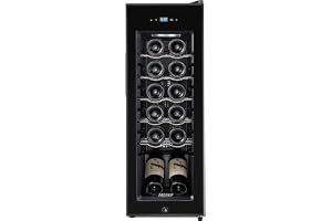 MZAVP Mini Wine Fridge, 12 Bottle Compressor Wine Cooler Refrigerator, Freestanding Wine Cellar For Red&White Wine, Digital Temperature Control, Removable Shelves, Glass Door