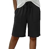 IWOLLENCE Bermuda Shorts for Women Knee Length Elastic High Waisted Shorts Summer Casual Wide Leg Baggy Shorts