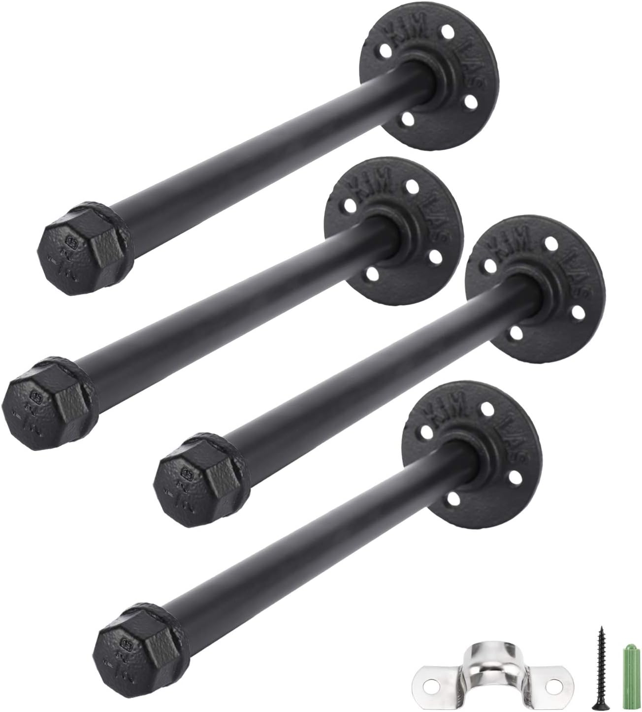 HighFree 4 Pack Industrial Black Iron Pipe Shelf Brackets