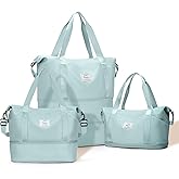 Expandable Travel Duffle Bag for Women Men, Large Gym Bag Travel Tote Bags, Waterproof Carry On Personal Item Bag Airline Approved, Overnight Workout Weekender Bag with Luggage Sleeve, Light Blue