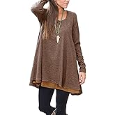 Poetsky Women's Long Sleeve Solid Color Tunic Tops Layered Casual Loose Blouse Shirts