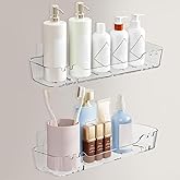 EEKEDO 2 Pack Acrylic Shower Shelves, Adhesive Shower Organizer Wall Mounted Shower Caddy Bathroom Organizers and Storage No Drilling, Quick-Dry, Easy to Clean and Install, Clear