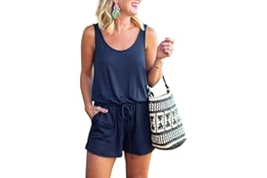 REORIA Womens Basic Summer Scoop Neck Sleeveless Tank Top Short jumpsuit Rompers