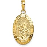Jewelry Stores Network Saint Christopher Medal Pendant in Solid Gold - Oval Religious Protection Necklace for Men and Women with Protect Us Prayer Catholic Medallion for Travelers