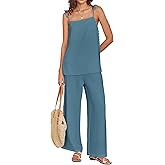 ANRABESS 2 Piece Sets for Women Summer Casual Lounge Spaghetti Strap Top Wide Leg Pants Set Vacation Beach Travel Outfits