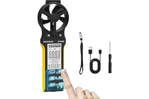 CFM Meter HVAC Anemometer, Rechargeable Anemometer Handheld with Touch Screen, CFM Meter 0-999900 ft3/min with Temp, Backligh