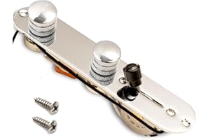 LAMSAM Fully Loaded Guitar Control Plate, Prewired 3-way Blade Switch Large Alpha Potentiometers Orange Capacitor, Domed Volume Tone Controls System Fit for Guitars with Single Coil Pickups, Chrome03