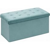 B FSOBEIIALEO Folding Storage Ottoman, 31.5" Long Ottomans Bench, Teal | 112L Hidden Storage Chest, Soft Velvet Fabric Foot Rest Seat, Extra Storage Bench for Bedroom