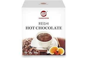 GANOHERB Mushroom Hot Chocolate Mix with Reishi, Mushroom Coffee Alternative Hot Cacao Powder for Energy, Mood and Immune System, Gluten Free, Vegan Mushroom Supplement, 15 Servings, 11.1 Ounce