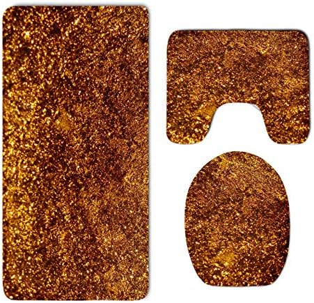 HOMESTORES Gold Highlights Pattern Skidproof Toilet Seat U Shape Cover Bath Mat Lid Cover 3 Piece Non Slip Bath Rug Mats Sets For Shower SPA