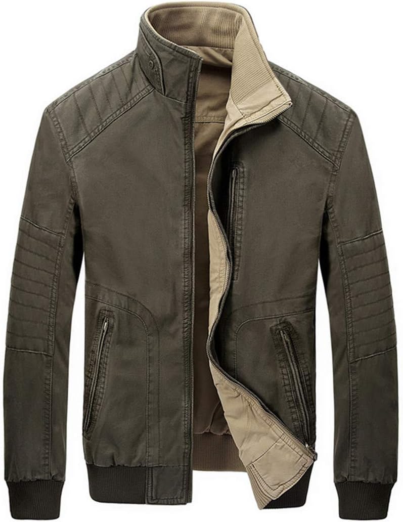 Wlilicici Men's Two-Sided Wear Autumn Casual 100% Cotton Classic Jackets Coats Khaki