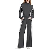 Casly Lamiit Women's 2 Piece Lounge Outfits Zip Up Sweat Set Contrast Striped Wide Leg Jogging Pants Travel Track Suit