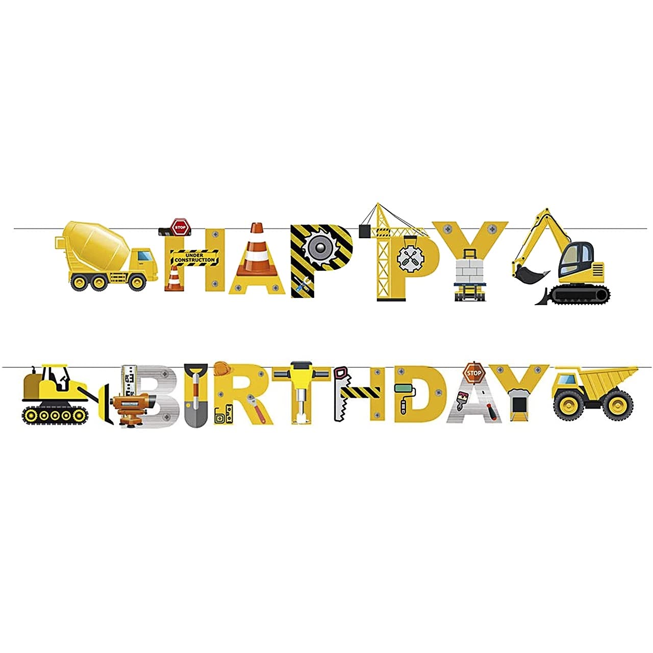 Construction Vehicle Birthday Banner Party Decoration - Comic Building Digger Happy Birthday Supplies Decor for Kids Parties Boys Girls