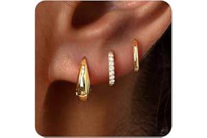 Poxtex Small Sterling Silver Huggie Hoop Earrings Set for Women, Hypoallergenic 14K Gold Plated Hoops Stacks for Multiple Piercings, Dainty Cute Mini Lightweight Cartilage Studs Trendy Jewelry Gift