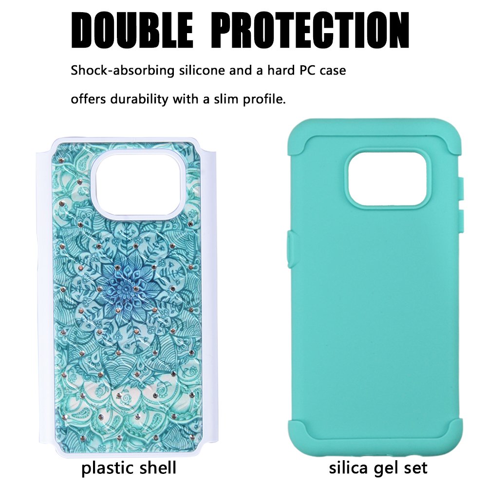 Galaxy S7 Case, MagicSky [Shock Absorption] Studded Rhinestone Bling Hybrid Dual Layer Armor Defender Protective Case Cover for Samsung Galaxy S7 (Flower)