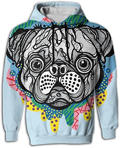 Sandy Edmund Distinctive Stylish Pugs Men and Women 3D Print Pullover Hooded Sweatshirt Hoodies With Pockets, XX-Large