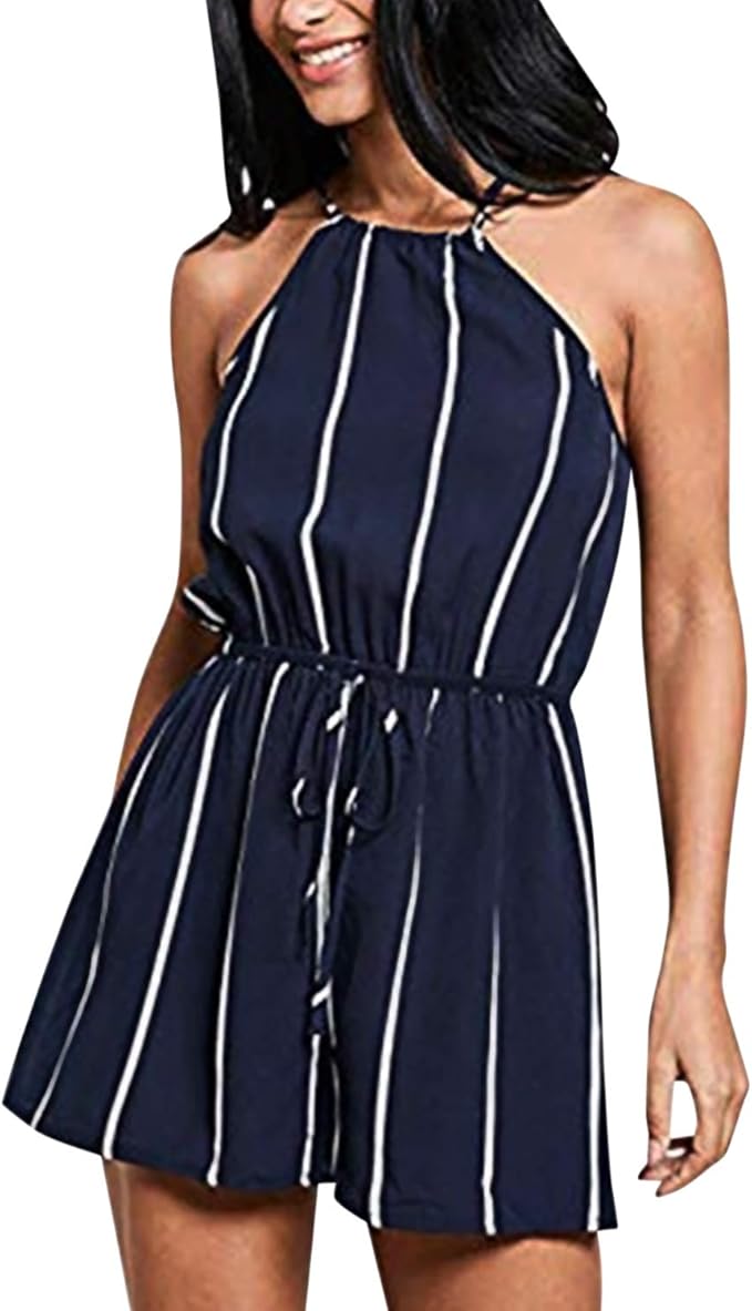 Petalum Jumpsuit Damen Sommer Kurz Jumpsuit Gestreift Overall